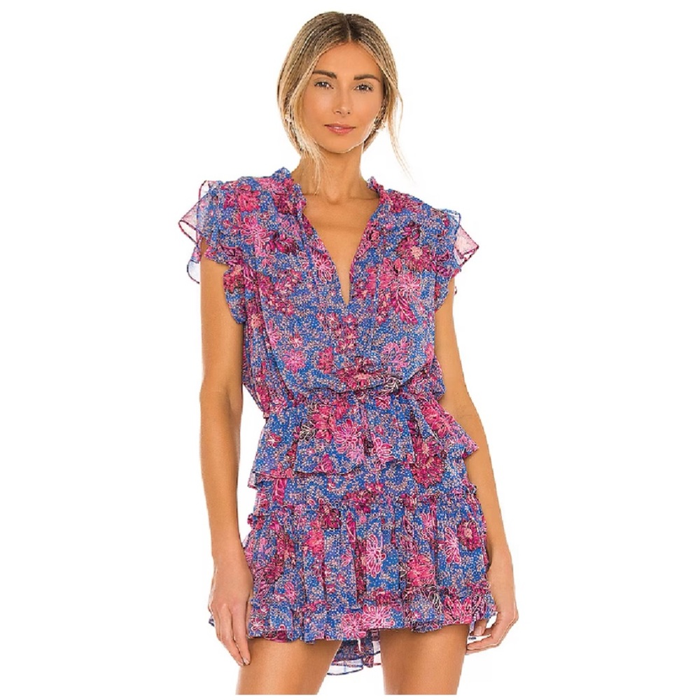 Misa Los Angeles Blue and Purple Ruffled Tie Front Sundress
